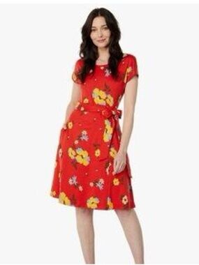 Toad Co Cue Wrap Dress Sz m Red Floral Organic Cotton Pockets Belted summer